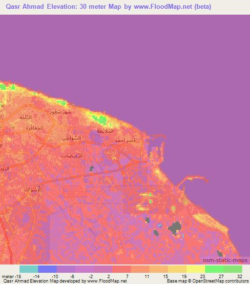 Qasr Ahmad,Libya Elevation Map