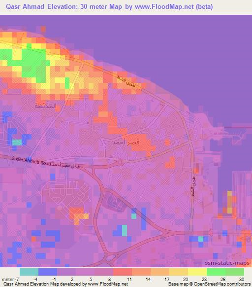 Qasr Ahmad,Libya Elevation Map