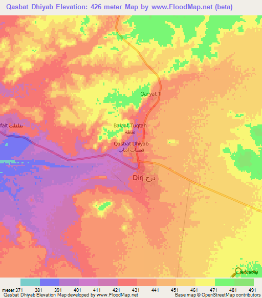 Qasbat Dhiyab,Libya Elevation Map