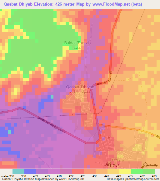 Qasbat Dhiyab,Libya Elevation Map