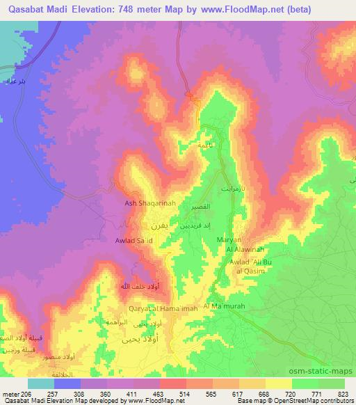 Qasabat Madi,Libya Elevation Map