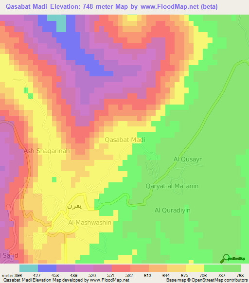 Qasabat Madi,Libya Elevation Map