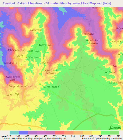 Qasabat `Akkah,Libya Elevation Map