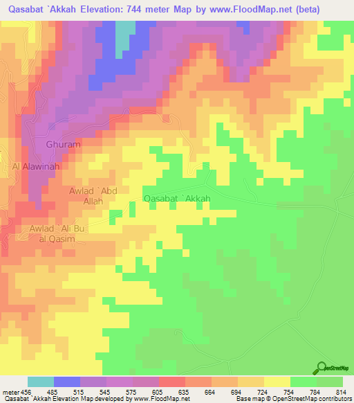 Qasabat `Akkah,Libya Elevation Map