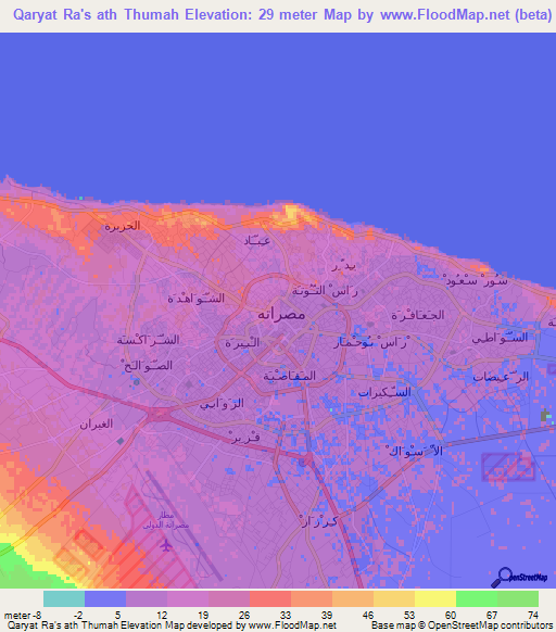 Qaryat Ra's ath Thumah,Libya Elevation Map