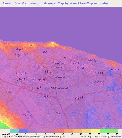 Qaryat Ra's `Ali,Libya Elevation Map