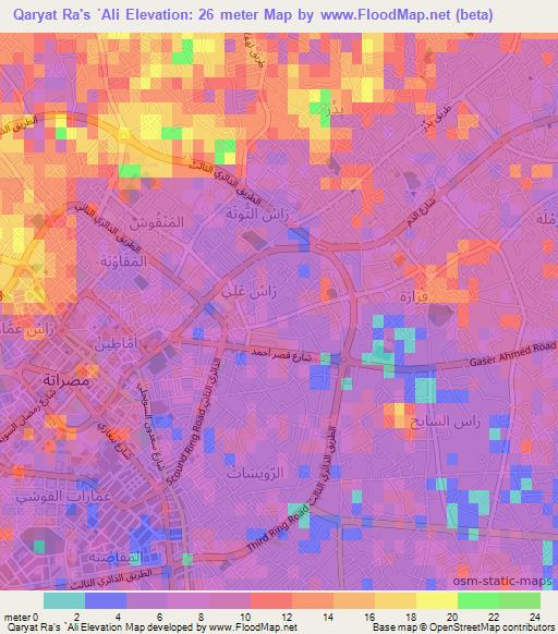 Qaryat Ra's `Ali,Libya Elevation Map