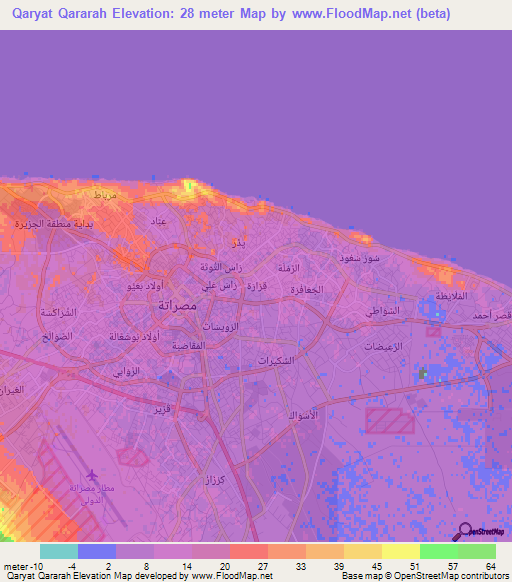 Qaryat Qararah,Libya Elevation Map