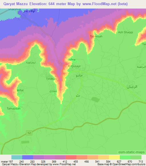 Qaryat Mazzu,Libya Elevation Map