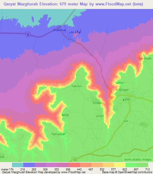 Qaryat Mazghurah,Libya Elevation Map