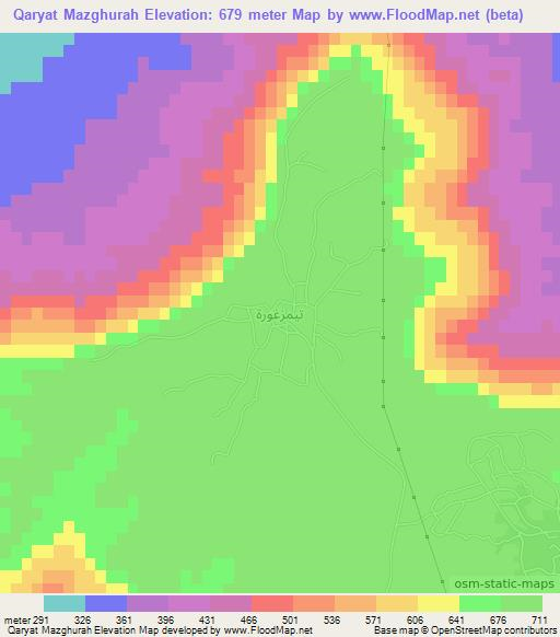 Qaryat Mazghurah,Libya Elevation Map