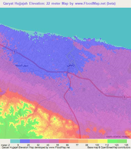 Qaryat Hujjajah,Libya Elevation Map