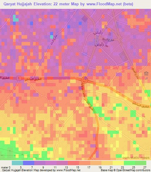 Qaryat Hujjajah,Libya Elevation Map