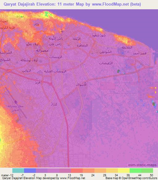 Qaryat Dajajirah,Libya Elevation Map