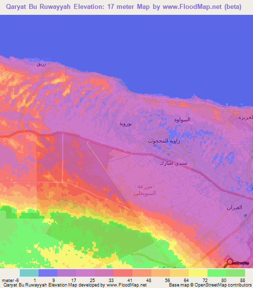 Qaryat Bu Ruwayyah,Libya Elevation Map