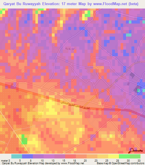 Qaryat Bu Ruwayyah,Libya Elevation Map