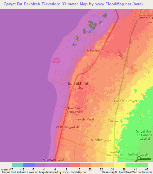 Qaryat Bu Fakhirah,Libya Elevation Map