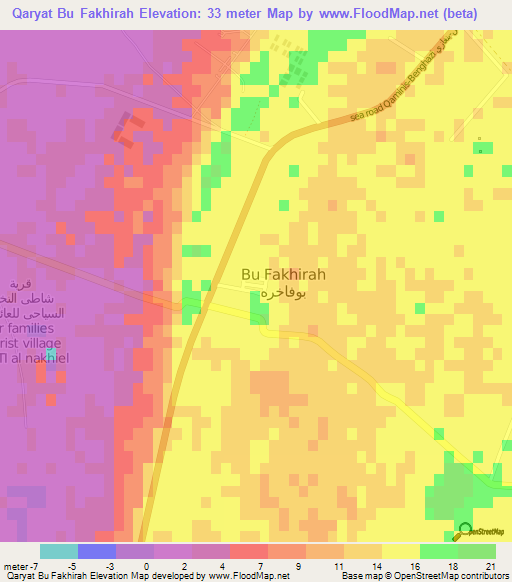 Qaryat Bu Fakhirah,Libya Elevation Map