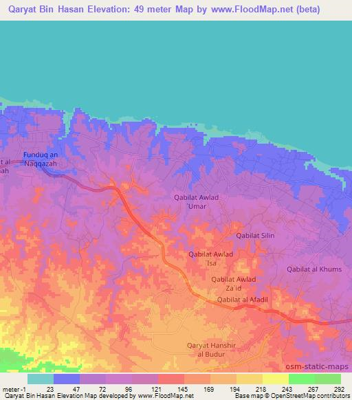 Qaryat Bin Hasan,Libya Elevation Map