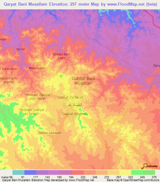 Qaryat Bani Musallam,Libya Elevation Map