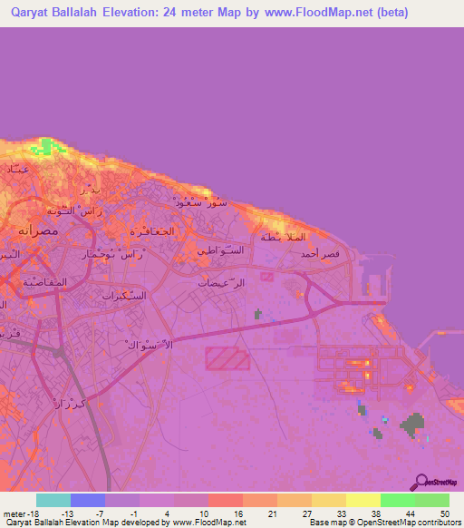 Qaryat Ballalah,Libya Elevation Map