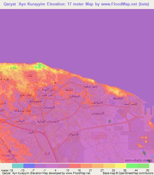 Qaryat `Ayn Kurayyim,Libya Elevation Map