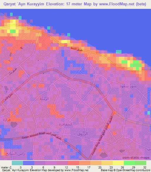 Qaryat `Ayn Kurayyim,Libya Elevation Map