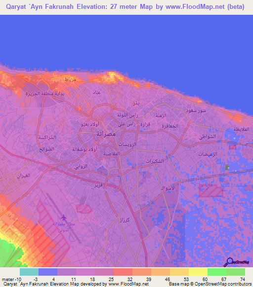 Qaryat `Ayn Fakrunah,Libya Elevation Map