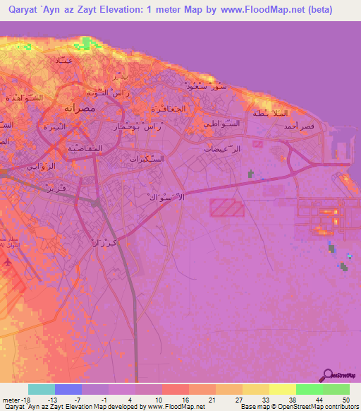 Qaryat `Ayn az Zayt,Libya Elevation Map