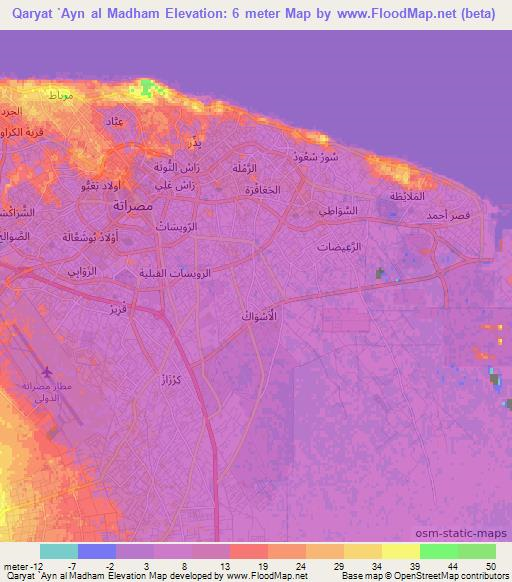 Qaryat `Ayn al Madham,Libya Elevation Map