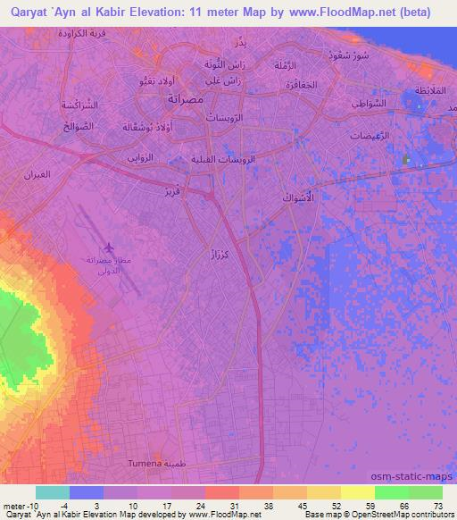 Qaryat `Ayn al Kabir,Libya Elevation Map