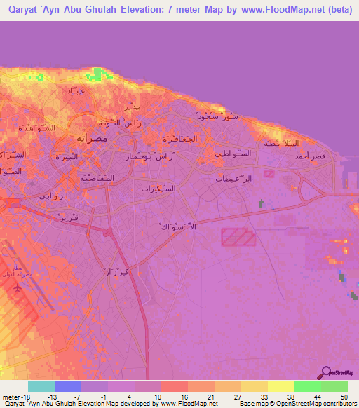 Qaryat `Ayn Abu Ghulah,Libya Elevation Map