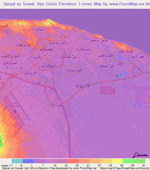 Qaryat as Suwak `Ayn Ghulu,Libya Elevation Map