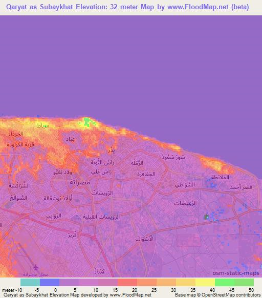 Qaryat as Subaykhat,Libya Elevation Map