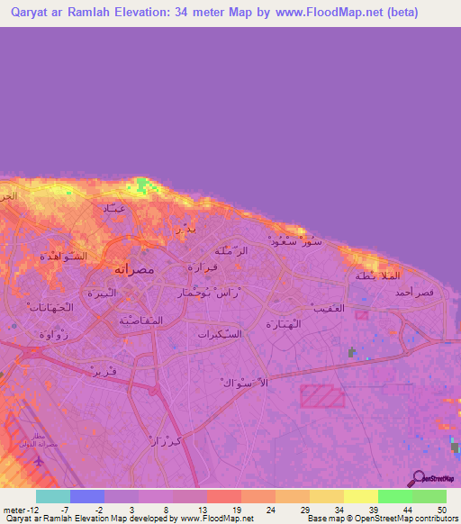 Qaryat ar Ramlah,Libya Elevation Map