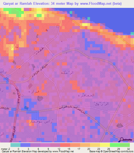 Qaryat ar Ramlah,Libya Elevation Map