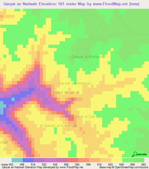 Qaryat an Nadwah,Libya Elevation Map