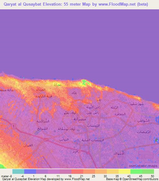 Qaryat al Qusaybat,Libya Elevation Map