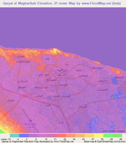 Qaryat al Magharibah,Libya Elevation Map