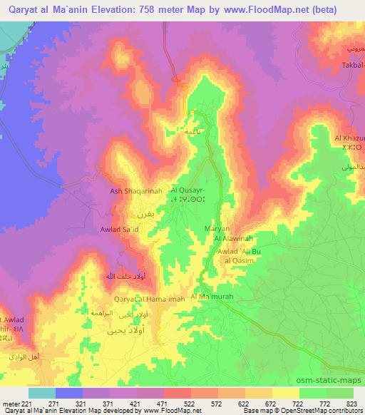 Qaryat al Ma`anin,Libya Elevation Map