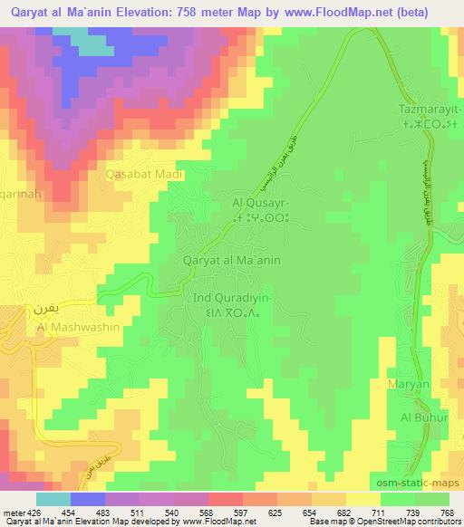 Qaryat al Ma`anin,Libya Elevation Map