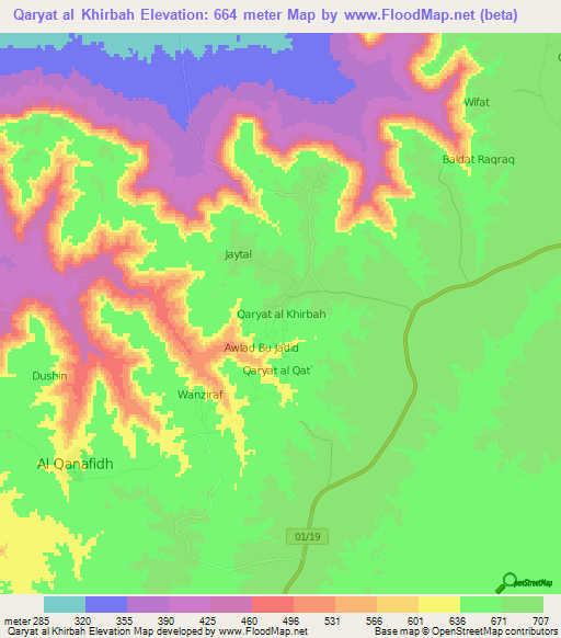 Qaryat al Khirbah,Libya Elevation Map