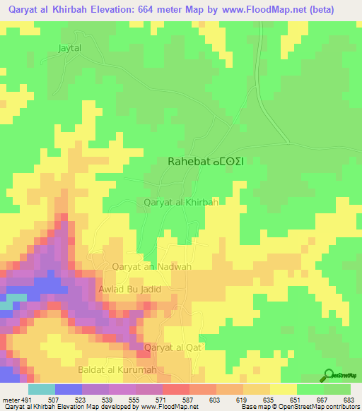 Qaryat al Khirbah,Libya Elevation Map