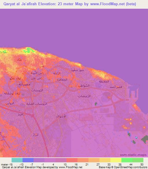 Qaryat al Ja`afirah,Libya Elevation Map