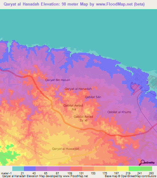 Qaryat al Hanadah,Libya Elevation Map