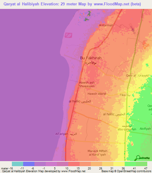 Qaryat al Halibiyah,Libya Elevation Map