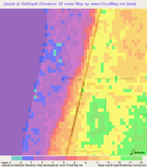 Qaryat al Halibiyah,Libya Elevation Map