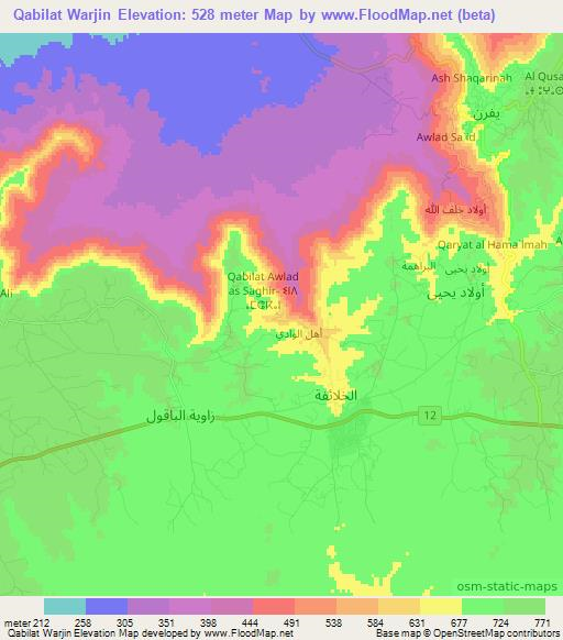 Qabilat Warjin,Libya Elevation Map