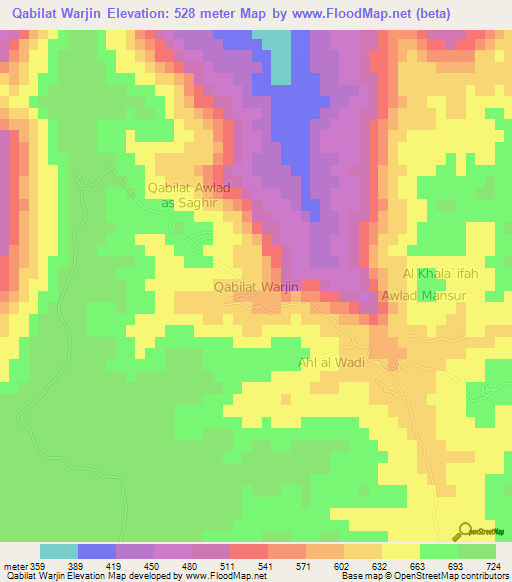 Qabilat Warjin,Libya Elevation Map