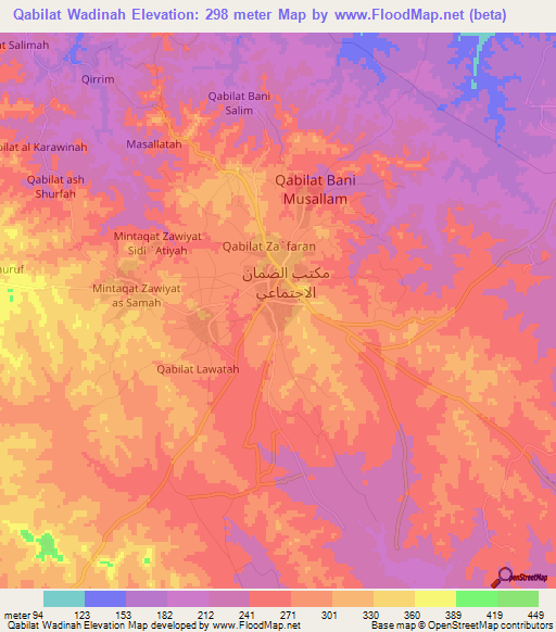 Qabilat Wadinah,Libya Elevation Map